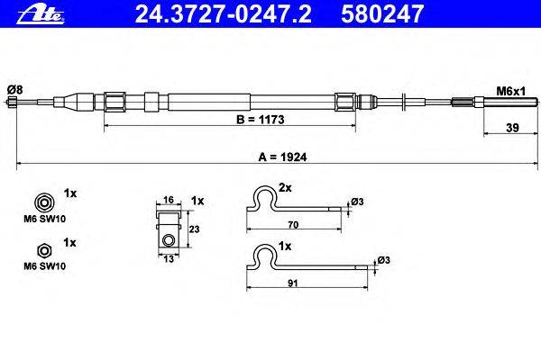 Трос, стояночная тормозная система ATE 24.3727-0247.2