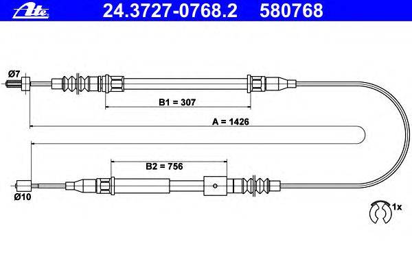 Трос, стояночная тормозная система ATE 24.3727-0768.2