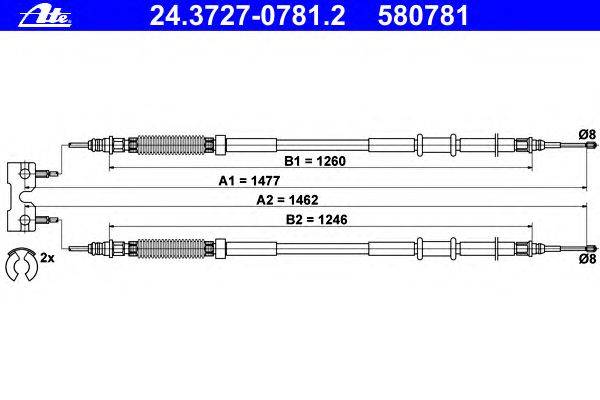 Трос, стояночная тормозная система ATE 24.3727-0781.2