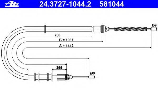 Трос, стояночная тормозная система ATE 24.3727-1044.2