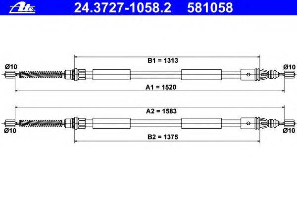 Трос, стояночная тормозная система ATE 24.3727-1058.2