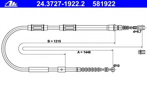Трос, стояночная тормозная система ATE 24.3727-1922.2
