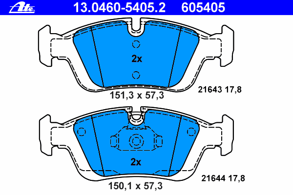 Комплект тормозных колодок, дисковый тормоз ATE 21643