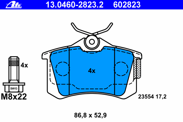 Комплект тормозных колодок, дисковый тормоз ATE 13.0460-2823.2