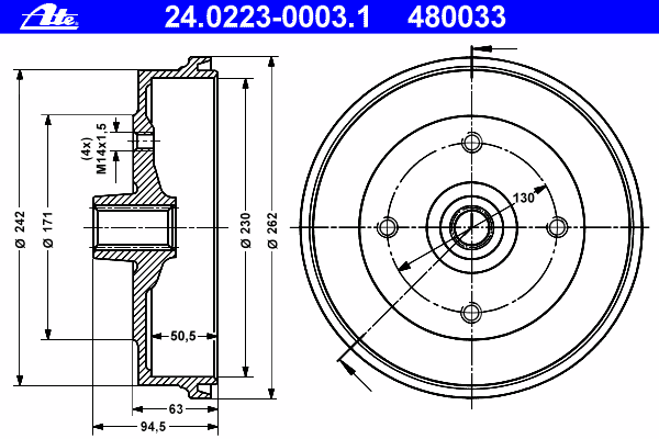 Тормозной барабан ATE 24.0223-0003.1