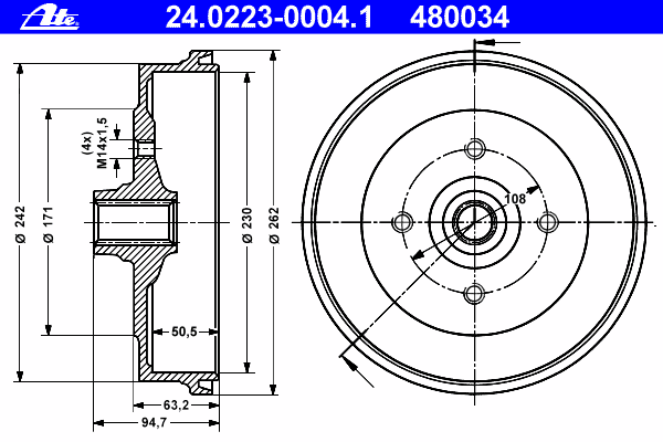 Тормозной барабан ATE 24.0223-0004.1