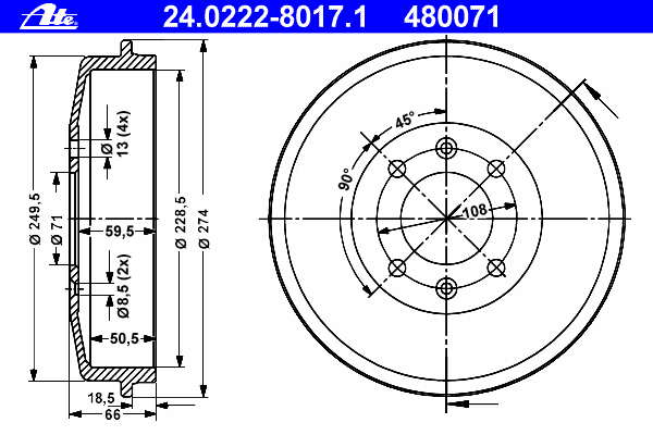 Тормозной барабан ATE 24.0222-8017.1
