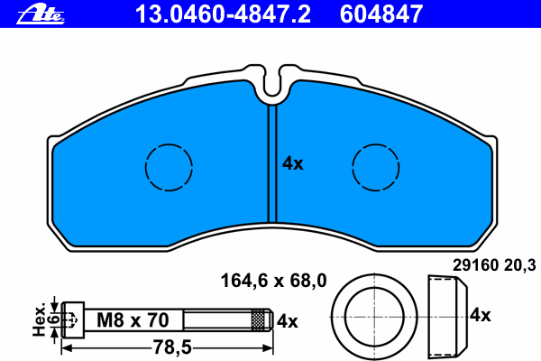 Комплект тормозных колодок, дисковый тормоз ATE 13.0460-4847.2