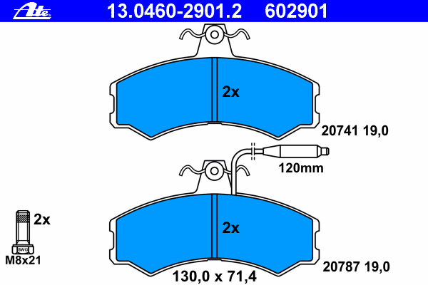 Комплект тормозных колодок, дисковый тормоз ATE 13046029012