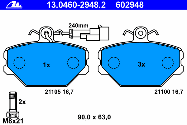 Комплект тормозных колодок, дисковый тормоз ATE 13046029482