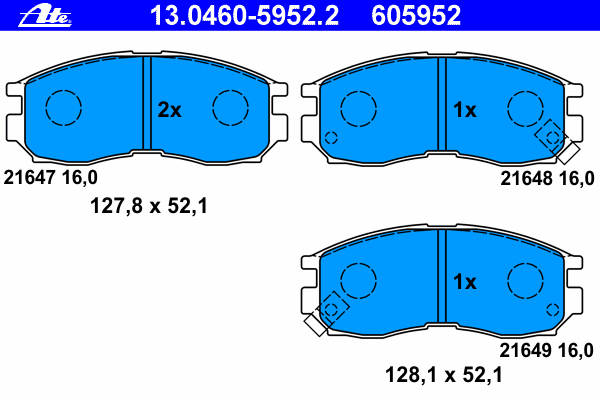 Комплект тормозных колодок, дисковый тормоз ATE 21648