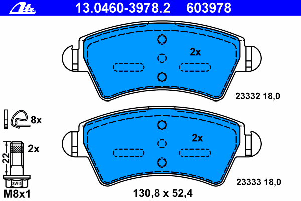 Комплект тормозных колодок, дисковый тормоз ATE 13.0460-3978.2