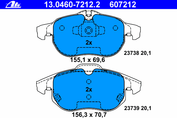 Комплект тормозных колодок, дисковый тормоз ATE 607212