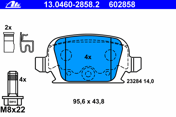 Комплект тормозных колодок, дисковый тормоз ATE 602858