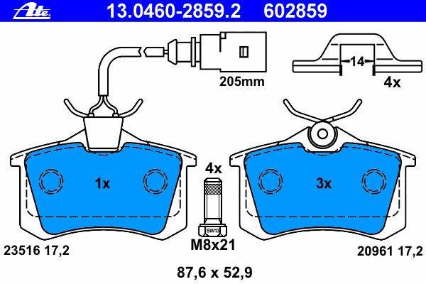 Комплект тормозных колодок, дисковый тормоз ATE 13046028592