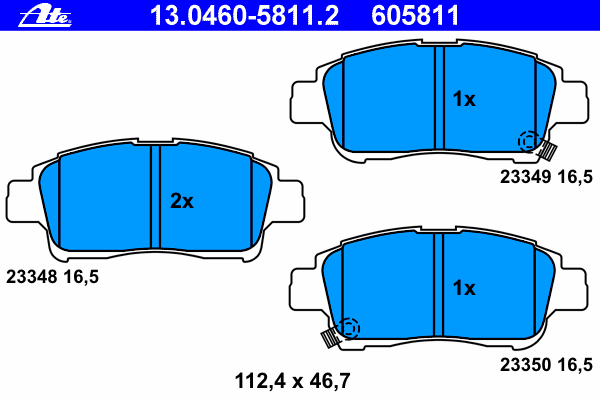 Комплект тормозных колодок, дисковый тормоз ATE 23349