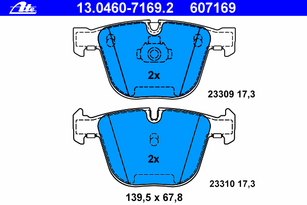 Комплект тормозных колодок, дисковый тормоз ATE 13.0460-7169.2
