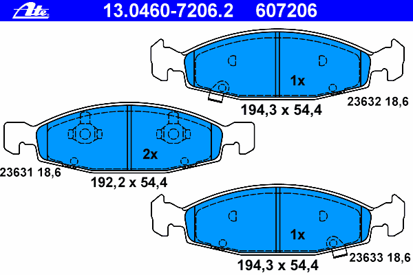 Комплект тормозных колодок, дисковый тормоз ATE 607206
