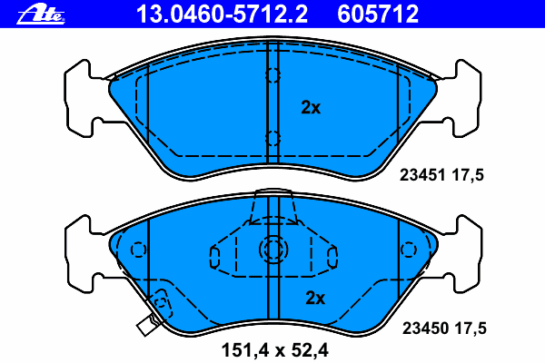 Комплект тормозных колодок, дисковый тормоз ATE 13.0460-5712.2