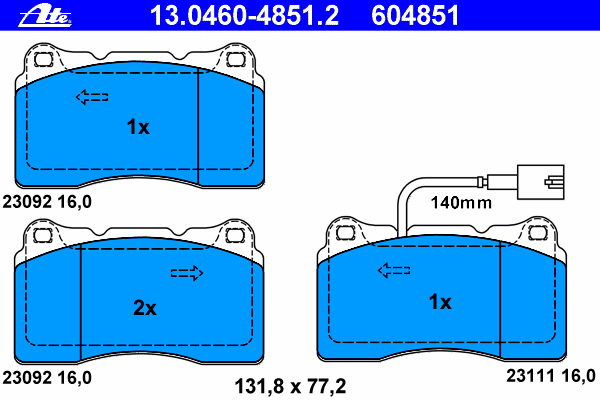Комплект тормозных колодок, дисковый тормоз ATE 13.0460-4851.2