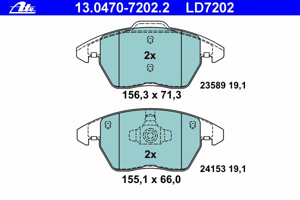 Комплект тормозных колодок, дисковый тормоз ATE 13.0470-7202.2