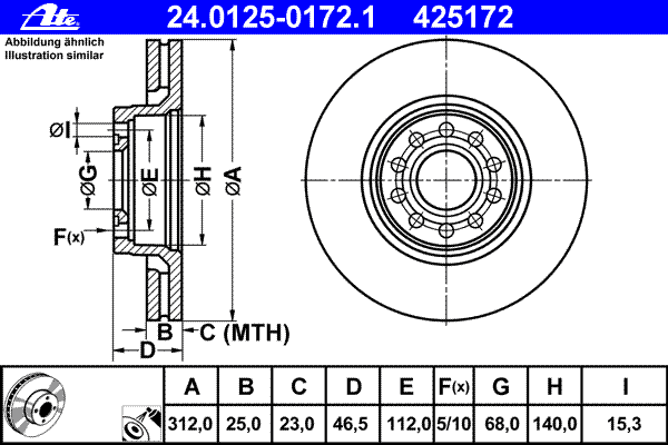 Тормозной диск ATE 24012501721