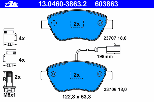 Комплект тормозных колодок, дисковый тормоз ATE 13046038632