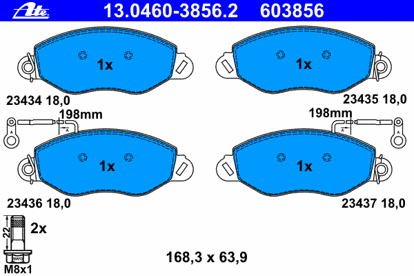Комплект тормозных колодок, дисковый тормоз ATE 13.0460-3856.2