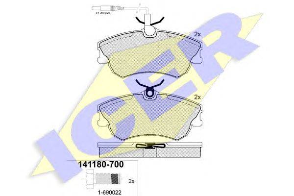 Комплект тормозных колодок, дисковый тормоз ICER 141180