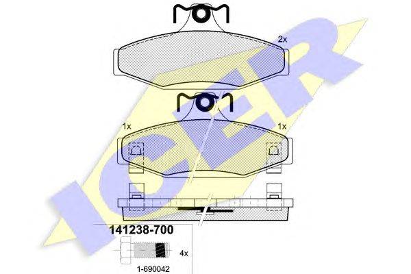 Комплект тормозных колодок, дисковый тормоз ICER 141238-700
