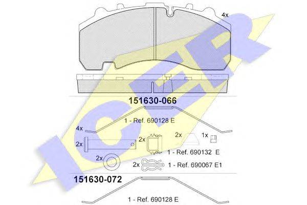 Комплект тормозных колодок, дисковый тормоз ICER 151630-066