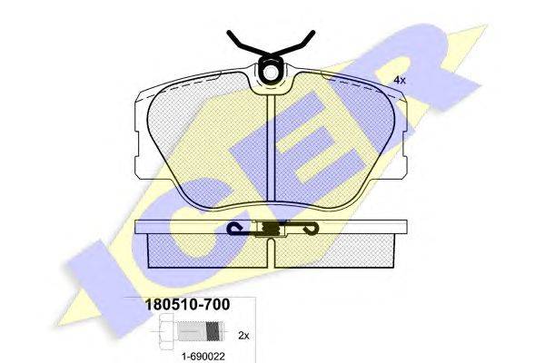 Комплект тормозных колодок, дисковый тормоз ICER 180510-700