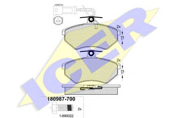 Комплект тормозных колодок, дисковый тормоз ICER 180987