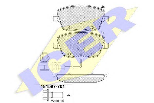 Комплект тормозных колодок, дисковый тормоз ICER 181597