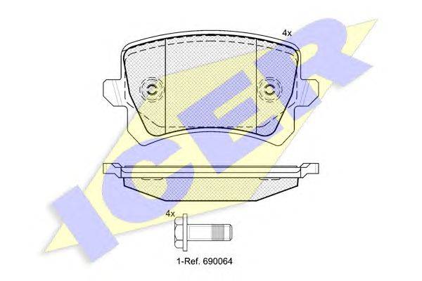 Комплект тормозных колодок, дисковый тормоз ICER 181857