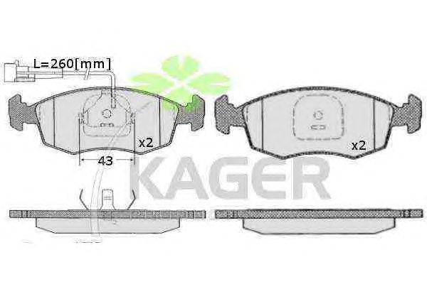 Комплект тормозных колодок, дисковый тормоз KAGER 23229