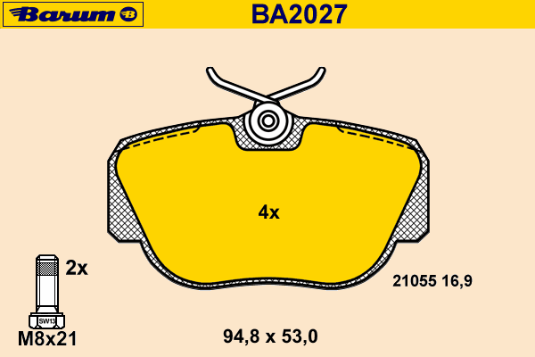 Комплект тормозных колодок, дисковый тормоз BARUM BA2027
