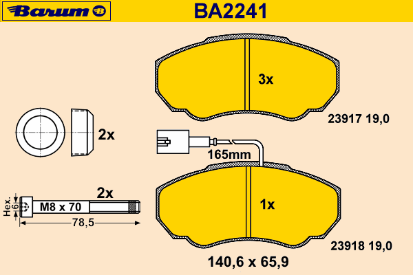 Комплект тормозных колодок, дисковый тормоз BARUM BA2241