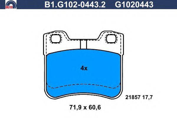 Комплект тормозных колодок, дисковый тормоз GALFER B1.G102-0443.2