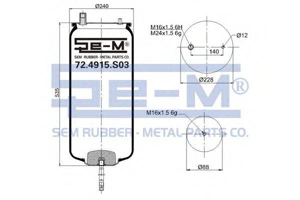 Кожух пневматической рессоры SEM LASTIK 72.4915.S03