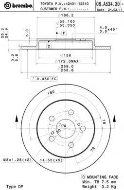 Тормозной диск BREMBO 08.A534.30