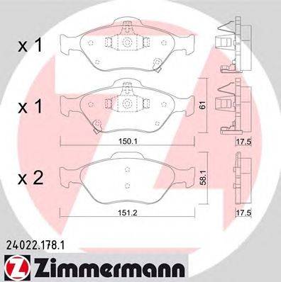 Комплект тормозных колодок, дисковый тормоз ZIMMERMANN 24023