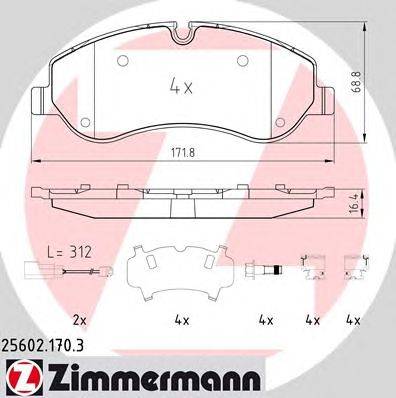 Комплект тормозных колодок, дисковый тормоз ZIMMERMANN 256021703