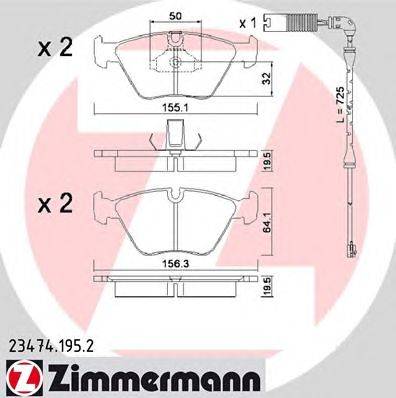 Комплект тормозных колодок, дисковый тормоз ZIMMERMANN 23474.195.2