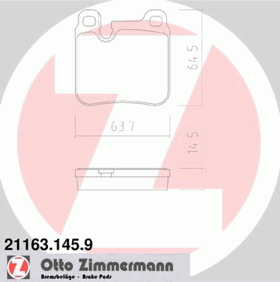 Комплект тормозных колодок, дисковый тормоз ZIMMERMANN 21163