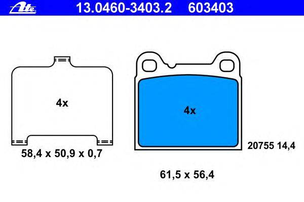 Комплект тормозных колодок, дисковый тормоз ATE 13.0460-3403.2