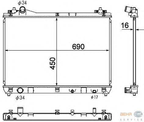 Радиатор, охлаждение двигателя BEHR HELLA SERVICE 8MK 376 790-241