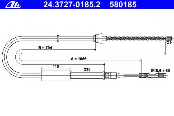 Трос, стояночная тормозная система ATE 24.3727-0185.2