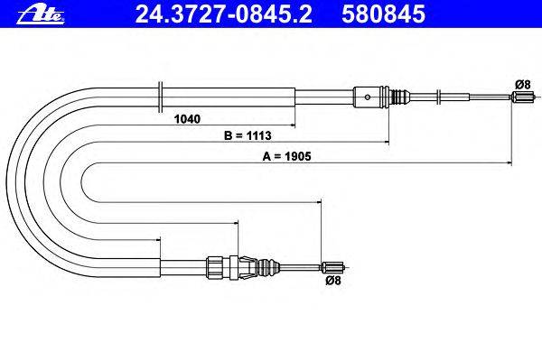 Трос, стояночная тормозная система ATE 24.3727-0845.2