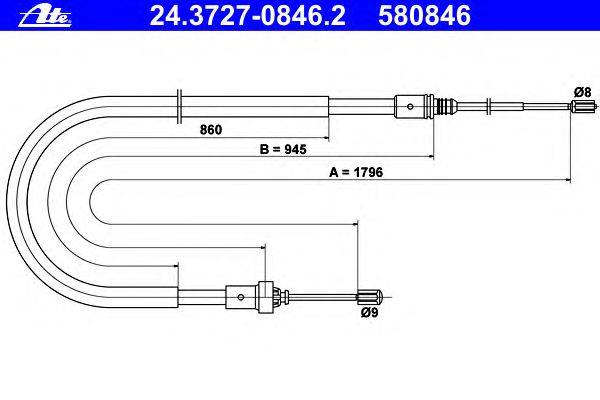 Трос, стояночная тормозная система ATE 24.3727-0846.2